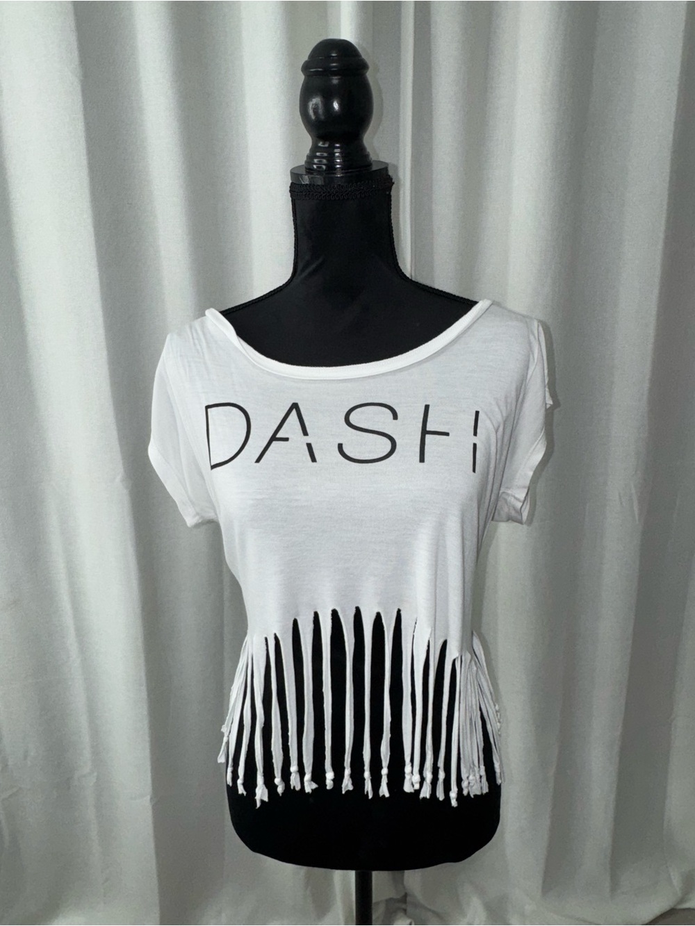DASH White Fringe Crop Top with DASH Logo